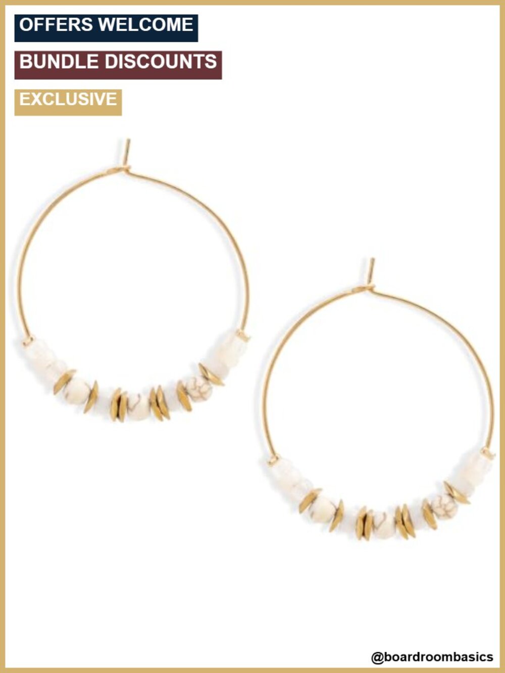 Mother of Pearl Beaded Hoop Earrings Lightweight Shell